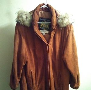 I. Magnin vintage leather/racoon coat